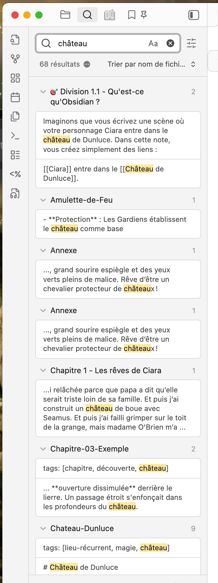 Recherche d'un terme sur tout le coffre