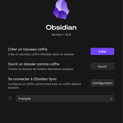Écran d'accueil d'Obsidian au premier lancement