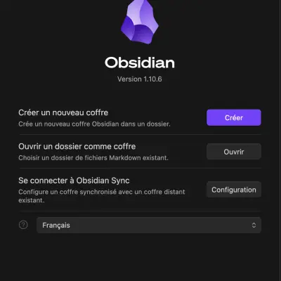 Écran d'accueil d'Obsidian au premier lancement